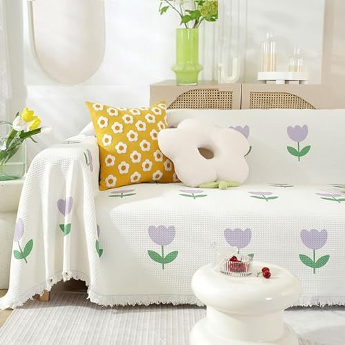 AMDXD Überwurfdecke, Blumen Muster Sofa Überzug Decke, Waschbarer, Kratzfester rutschfest Couchbezug Hund in Polyester Möbelschutz-Sofabezüge - 180x230CM, Violet