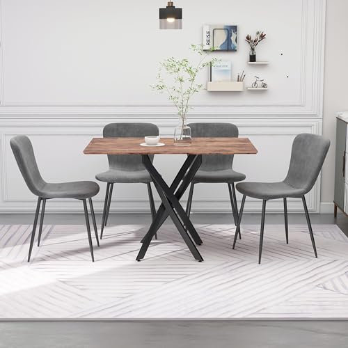 GOLDFAN Essgruppe, Holz Esstisch mit 4 Stühlen Rechteckig Tisch mit 4 Stühlen Set Retro Industrial Braun Esstisch und Graue Stühle Küche Wohnzimmer,110 x 70cm