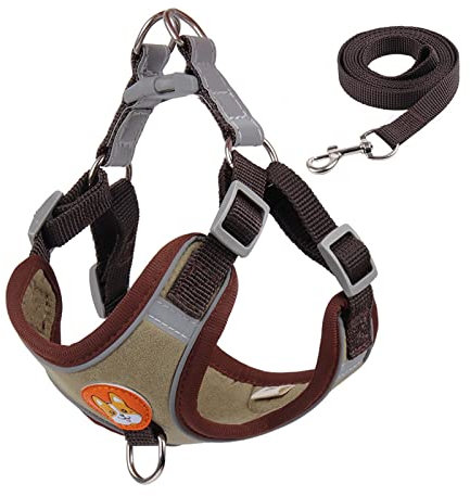 EUTYRG Haustier-Hundegeschirr, kein Ziehen, Haustier-Hundegeschirr und Leine, Set, verstellbar, Welpen-/Katzengeschirr, Weste, reflektierende Laufleine (braun, XL, 10_14 kg)