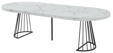 Vente-unique - Esstisch ausziehbar - 2 bis 12 Personen - MDF & Stahl - Marmor-Optik Weiß & Schwarz - FIRELA