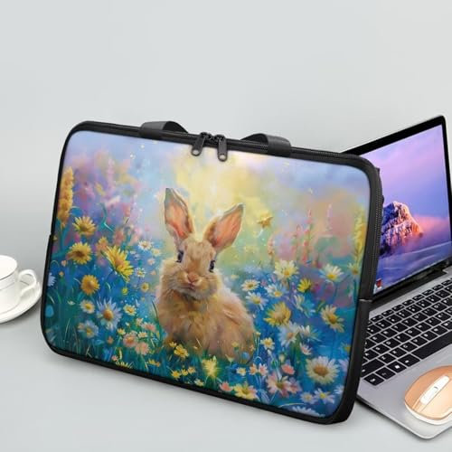 Belidome Floral Rabbit Laptop Sleeve Bag with Handle PU Leather Laptop Cover Netbook and Tablet Case for Girls Size 10inch