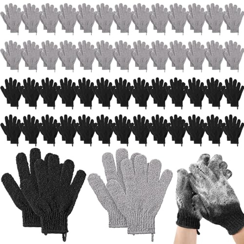 Didaey 104 Pcs Exfoliating Glove Bulk Shower Gloves with Hanging Loop Exfoliating Body Scrubber Dead Skin Remover for Body Bath Beauty Spa Massage Scrubs Men Women Bathing(Black,Grey)