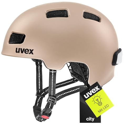 uvex city 4 - lightweight city helmet for women and men - individuell justerbar passform - inkluderar LED-ljus - soft gold matt - 58-61 cm