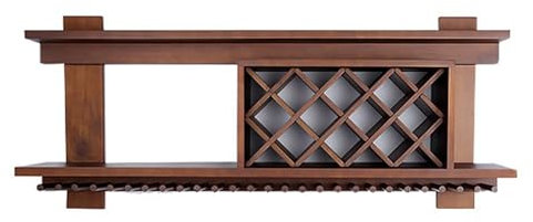 WXZXWXZX Weinregal Wand Holz Flaschenregal Schmal Wine Rack Weinschrank Hausbar Barschrank mit Weinglashalter Weinständer Getränke Regal Mini Bar für Bartheke Wohnzimmer Küche(Walnut Color,140cm)