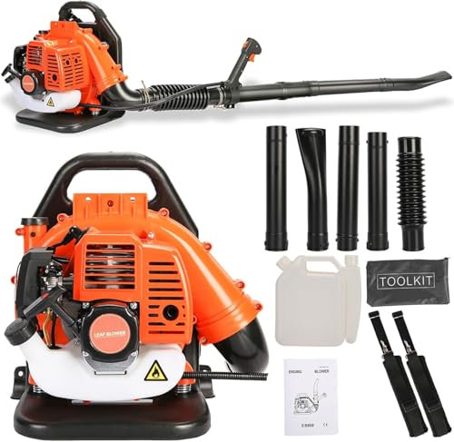 Laubbläser Benzin 2-Takt Blasgerät Benzin Laubbläser Im Rucksack-Stil, Bequem und leicht Verstellbare Schultergurte, Geeignet Zum Reinigen Von Abgefallenem Laub (Orange Farbe 52ccm)