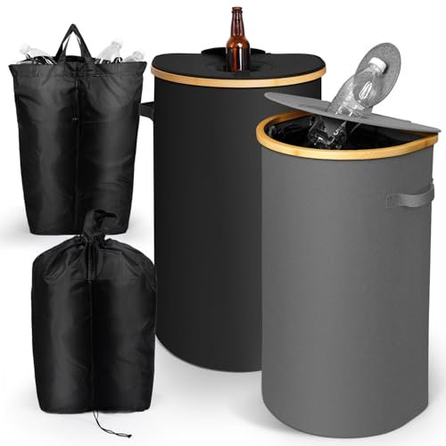 SOUTHGATE 2-Pack 200L Recycling Deposit Bins with Lids – Double Collector Bins for Kitchen Use with 2 Reusable Recycling Bags for Empty Glass Bottles and Waste Disposal