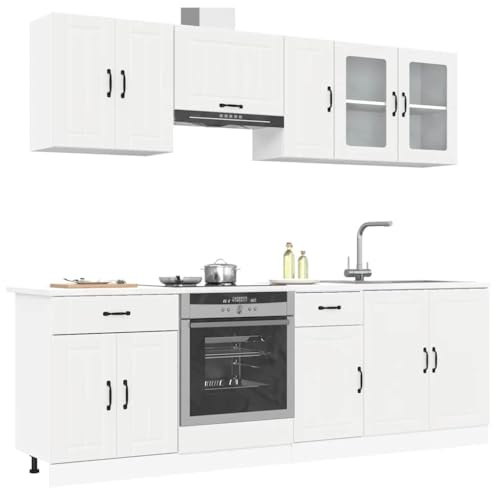 IKAYAA Mueble de Cocina 8 Piezas Kalmar, Cocinas Completas, Muebles De Armario Inferior de Fregadero y Colgante, para Horno Blanco Type-2