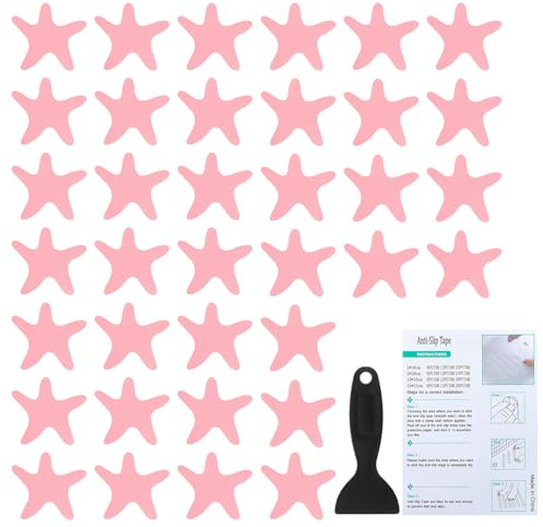 PATIKIL Bathtub Non Slip Stickers 3.86x3.86 Inch, 36 Pack Starfish Safety Shower Floor Anti Slip Stickers with Adhesive Decals Scraper for Bath Tub Shower Floor Stair, Pink