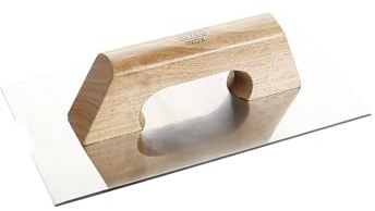 Frattone rettangolare affilato in acciaio inox 300x150 mm, ideale per levigare e livellare superfici nei lavori di costruzione e ristrutturazione.