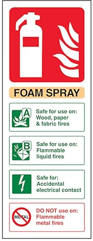 V Safety Foam Spray Safe For Electrical Fire Extinguisher 100 x 280 mm - Señal de seguridad de plástico rígido que brilla en la oscuridad, 1 mm