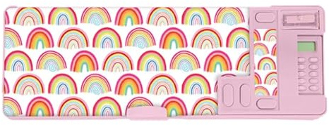 RINCS Essentials Federmäppchen für Kinder – inklusive Taschenrechner, Spitzer, Stundenplan und Aufkleber, 2 große Pop-Out-Fächer mit Druckknopf, multifunktionale Schreibwaren-Box, mehrfarbig