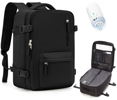 VENATIN Zaino da Viaggio con Sottovuoto, Zaino a compressione sottovuoto, Borse da cabina Ryanair 40x20x25 con sottovuoto con pompa, Bagaglio A Mano Ryanair, Nero