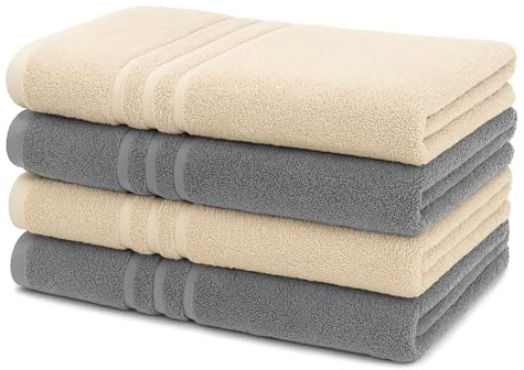 Julido Luxus Duschtuch-Set – 4er Pack 70x140 cm – Flauschige & Saugstarke Handtücher aus 100% Baumwolle, Schnell Trocknend, Strapazierfähig & Pflegeleicht (Anthrazit+Taupe, 70 x 140 cm)