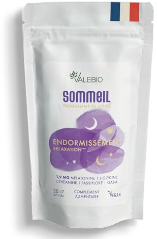 Mélatonine 1,9mg I Aide à l'endormissement I 1 mois 30 gélules I Valebio | Mélatonine + valériane + passiflore, Aide à l'endormissement, Favorise un sommeil profond, Vegan, Fabriqué en France
