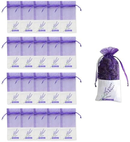 20 Stück Lavendel Beutel, Leere Duft Lavendelsäckchen, Schmuckbeutel mit Kordelzug, Duftsäckchen Kleiderschrank, Lavendel Gaze Säckchen Beutel, für Getrocknete Blumen Kräuter und Geschenkverpackung