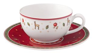 Villeroy & Boch Toy's Delight Specials Tasse à café au lait avec soucoupe, service à cappuccino de Noël pour 1 personne en porcelaine de qualité supérieure, rouge/blanc 300 ml