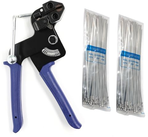 Anhoer 200x Edelstahl Kabelbinder und 1x Metallbinderpistole 4,6 x 300 mm Metall Kabelbinder Pistole Krawatte Wrap Pistole Zip Tie Tighter Spannen für KabelbüNdelung Industrie