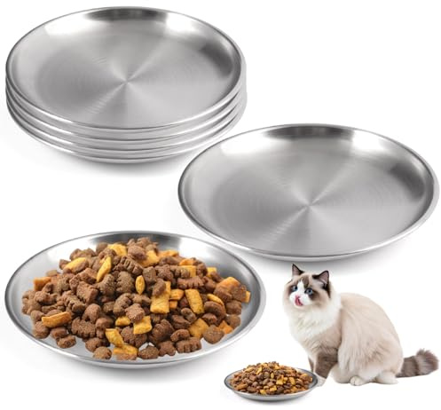 6 Piezas Cuencos Planos para Gatos de Acero Inoxidable, 14cm Platos para Gatos, Cuenco Plano para Gatos Aliviar La Fatiga de Los Bigotes, para Gatos Perros y Pequeños