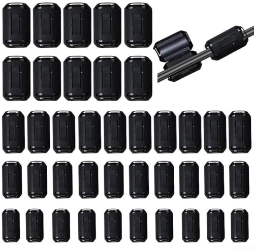 Fermacavi con nucleo in ferrite, confezione da 40 pezzi, materiale Ni-Zn con design a scatto per alimentazione CA, USB, coassiale, telefono e cavi dati (5/7/9/13 mm)