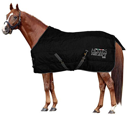 Horses, Heavy Winterdecke für Pferd 500gr, Gepolstert, Weich, Bequem, Ideal für Boxen, Widerstandsfähig, Schwarz, 145 cm