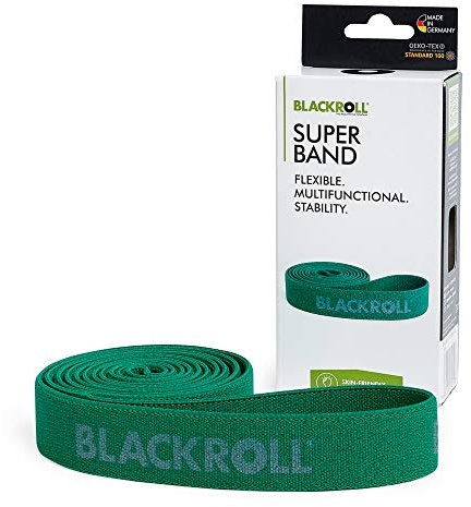 BLACKROLL® SUPER Band (104 cm), Gymnastikband zur Kräftigung der Muskeln, Widerstandsband aus hautfreundlichen Textilien, waschbares Fitnessband, mittlerer Widerstand (6,3 kg), Made in Germany, Grün