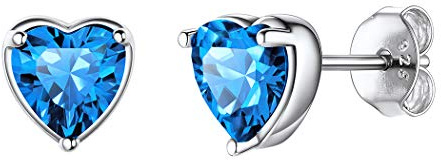Suplight Damen Ohrstecker 925 Sterling Silber Herz/Runde Form Geburtsstein Ohrringe klassische Ohr Piercing Fantasie Schmuck für Mädchen mit Geschenkbox
