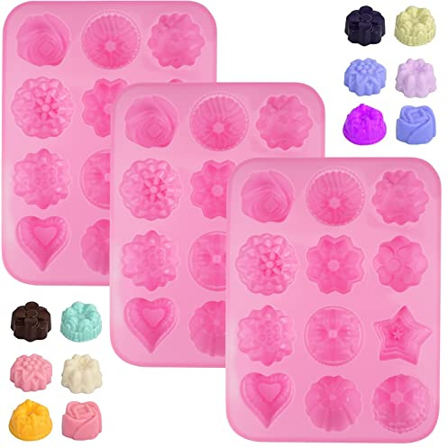 Silikonform Blumen, 3 Stück Seifenformen Silikon Silikon Muffinform Kuchen Dessert Silikonform DIY Silikonformen Seife, Backform Blume für Pralinen, Süßigkeiten, Gelee, Eiswürfel, Muffin