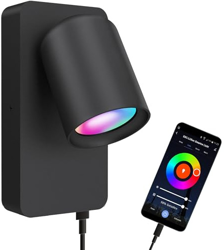 SSC-LUXon NERU Lampada da parete scandi con Smart LED CCT RGB WLAN – Lampada da lettura camera da letto con USB, controllabile con me Siri, Alexa