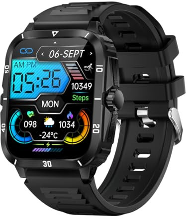 1.96 Military Smart Watch for Men Android Smart Watches Waterproof Mens Fitness Watch Make/Answer Calls,Heart Rate,Sleep,Blood Pressure Monitor Sports Running Activity Tracker for iOS