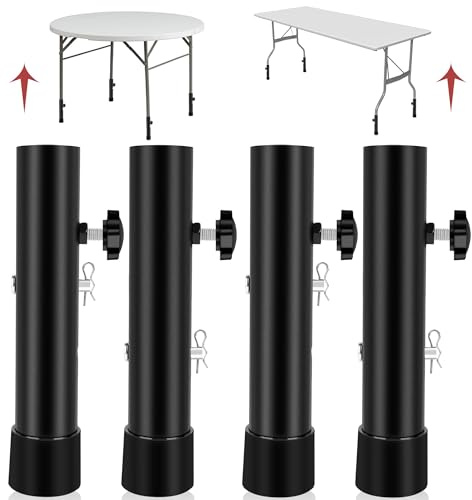 Domigard 4 PCS Table Leg Extenders – Metal Furniture Riser | Adjustable Height | For Sofa Table Chair | Square Or Round Legs | Under 1.35 Inch Diameter | Sturdy Metal Riser