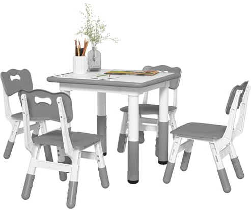 AIYAPLAY Ensemble Table et chaises pour Enfants Hauteur réglable Gris