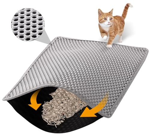 ondware Alfombrilla de Arena para Gatos, 24 x 15 Pulgadas, Alfombrilla de Doble Capa, Impermeable, para Caja de Arena (Gris)