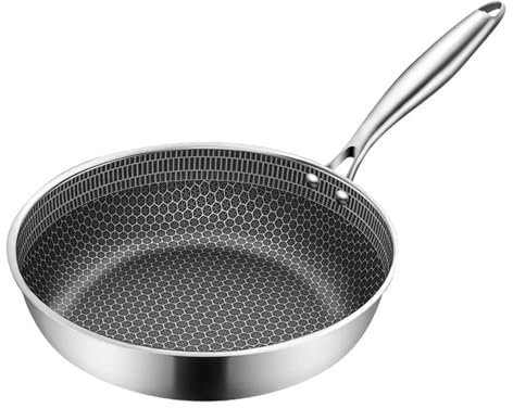 YJKKZQLB 28cm, Stainless Steel Frying Pan Hybrid Nonstick Frying Pan Honeycomb Skillet Woks Pan with Anti-Scalding Handle Induction-Ready Compatible with All Cooktops