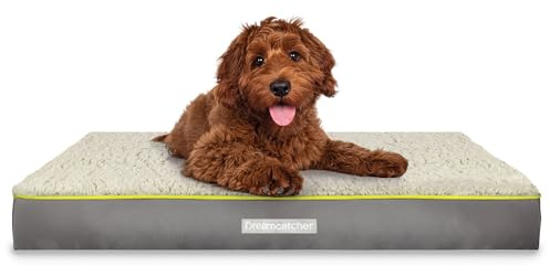 Dreamcatcher Large Dog Bed 89x56x9cm, Orthopaedic Dog Beds Large Mattress with Sherpa Fleece Top, Oxford Fabric Crate Base and Grey Removable Washable Cover