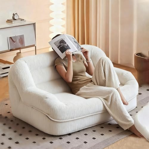 KBZSlyn Fodera for poltrona a sacco a 2 posti (senza imbottitura) divano in velluto a coste con braccioli, divano con seduta da terra, contenitore for giocattoli imbottiti(White)