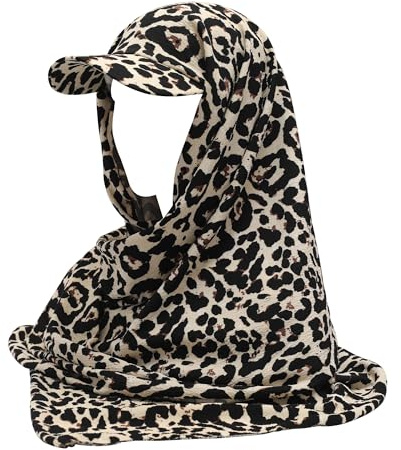 ZLYC Women Muslim Hijab Scarf with Visor Built-in Undercap Sun Protection Headwrap, Leopard Print