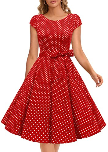 Dressystar Damer vintage 50-talet ärmar prickig enfärgad rockabilly swing klänningar