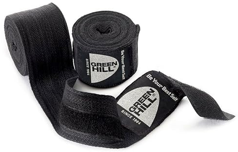 GREEN HILL Fasce BENDAGGI Bende Boxe Kick Boxing Nero Rosso Blu Elasticizzate (4.5 Metri, Nero)