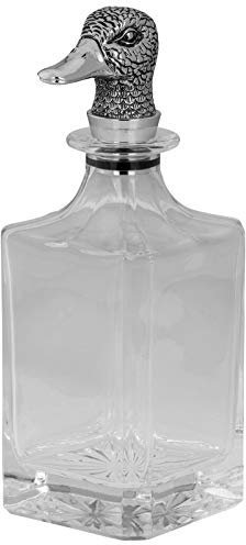 Kristallglas Karaffe 750 ml - Design-Glaskaraffe mit dekorativen Entenkopf Verschluss-Stopfen - edle eckige Deko Kristallkaraffe - ideal für Spirituosen oder Wasser
