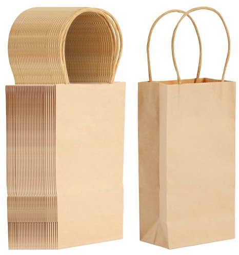 Geschenktüten aus Kraftpapier mit Griffen, kleine Geschenktüten (16,25 x 8,9 cm, 50 Stück)