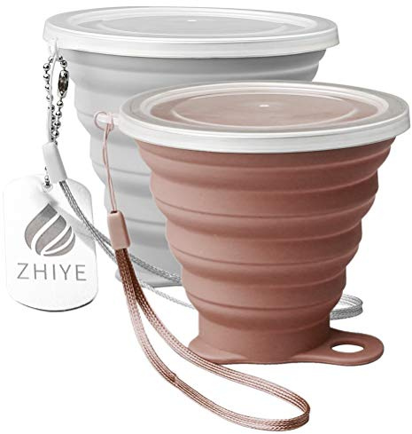 ZHIYE Tasse de Camping Pliable avec Couvercle, sans BPA, en Silicone incassable, rétractable et Portable, Pliable pour Voyage, randonnée, Pique-Nique
