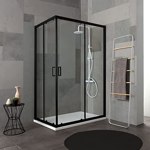 Kiamami Valentina - Box Doccia 70x90 cm, Cabina Doccia Rettangolare con Profilo Nero in Cristallo Trasparente 6 mm, Vetro Doccia Scorrevole Ideale per Arredamento Bagno, Linea City