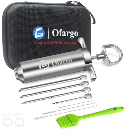 Ofargo Inyector de Condimento con 4 agujas de adobo, Se Utiliza para el Condimento de Carnes Como Carne de res, Pollo, Pavo; Jeringuilla Cocina 60 ml/2 oz; Con bolsa de EVA para guardarlo fácilmente