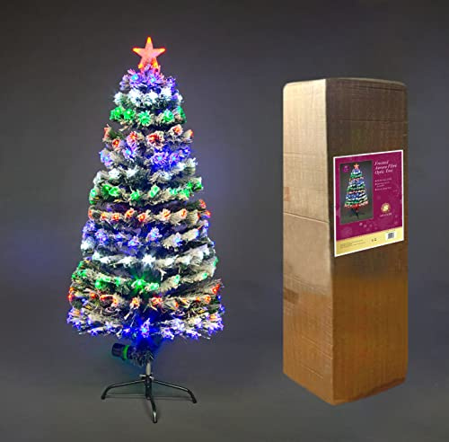 SHATCHI 6ft/180cm LED Fibre Optic Christmas Tree Snow Covered multicolour Green Xmas Tree with Changing Colours with Star