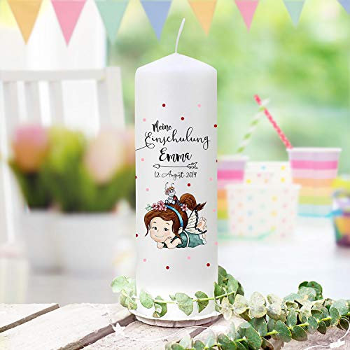 Einschulungskerze Kerze zum Schulanfang zur Einschulung Schulkind Motiv Fee Elfe liegend Wunschname Datum wk174 ilka parey wandtattoo-welt®