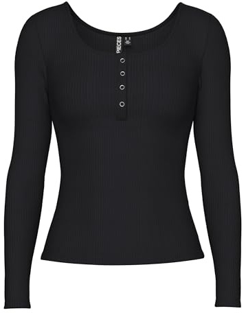 PIECES Pckitte Ls Top Noos B C, Camisa Manga Larga para Mujer, Negro (Black Black), M