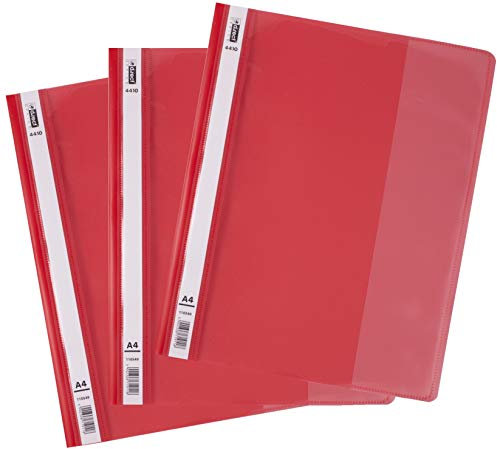 D.RECT 4410 12 Stück | Schnellhefter A4 mit Extra-Volumen aus Kunststoff | Tasche im Rückenteil, Super stark, Rot