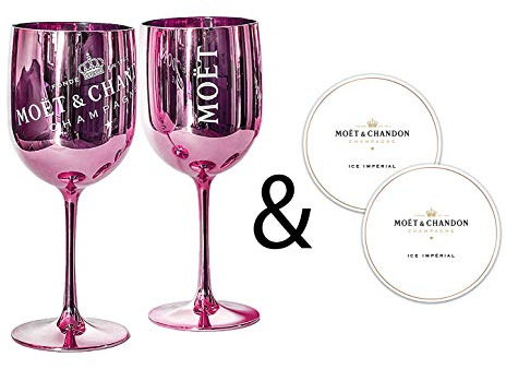 Moët & Chandon Ice Impérial Champagner & Prosecco Acryl Gläser Becher mit einem Set Papieruntersetzer rose