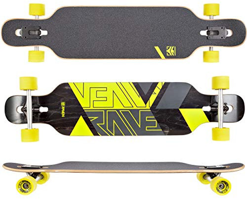 RAVEN Longboard Skateboard für Kinder Erwachsene Jungen Mädchen | Aluminium Trucks | PU Räder | ABEC-9 Chrome Kugellager | (Torex Lemon)