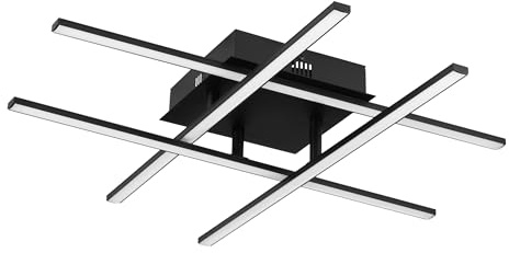 EGLO LED taklampa Lasana 3 | 4-armad vägg- och taklampa i svart stål och vitt plastmaterial, vardagsrumslampa, varmvit, L x B 50 cm